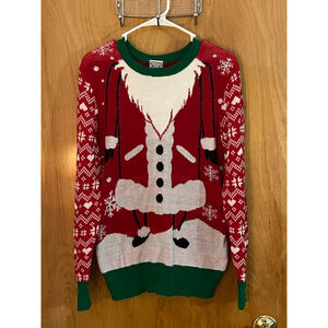 Women's Red & White Santa Ugly Christmas Crew Neck Sweater Size M GUC